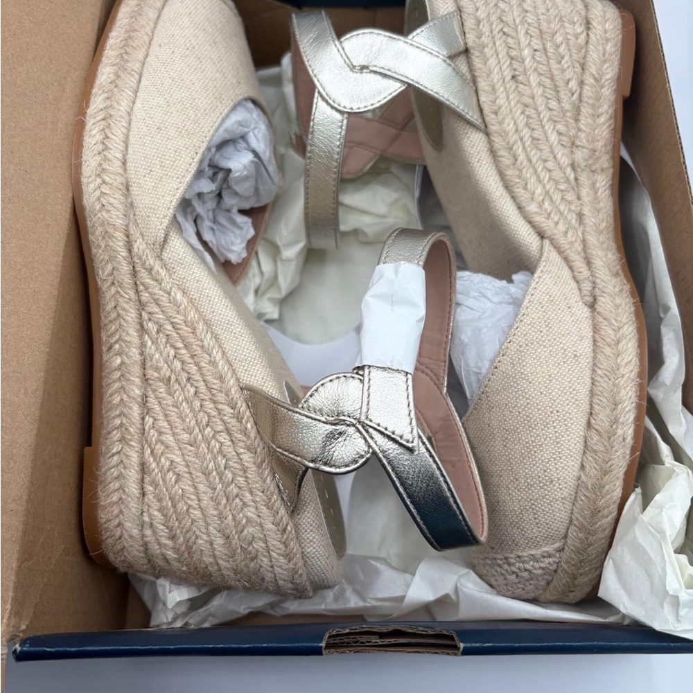NWT Cole Haan Women Cloudfeel Espadrille Wedge Platform Linen Soft Gold Size 10 - Picture 7 of 8